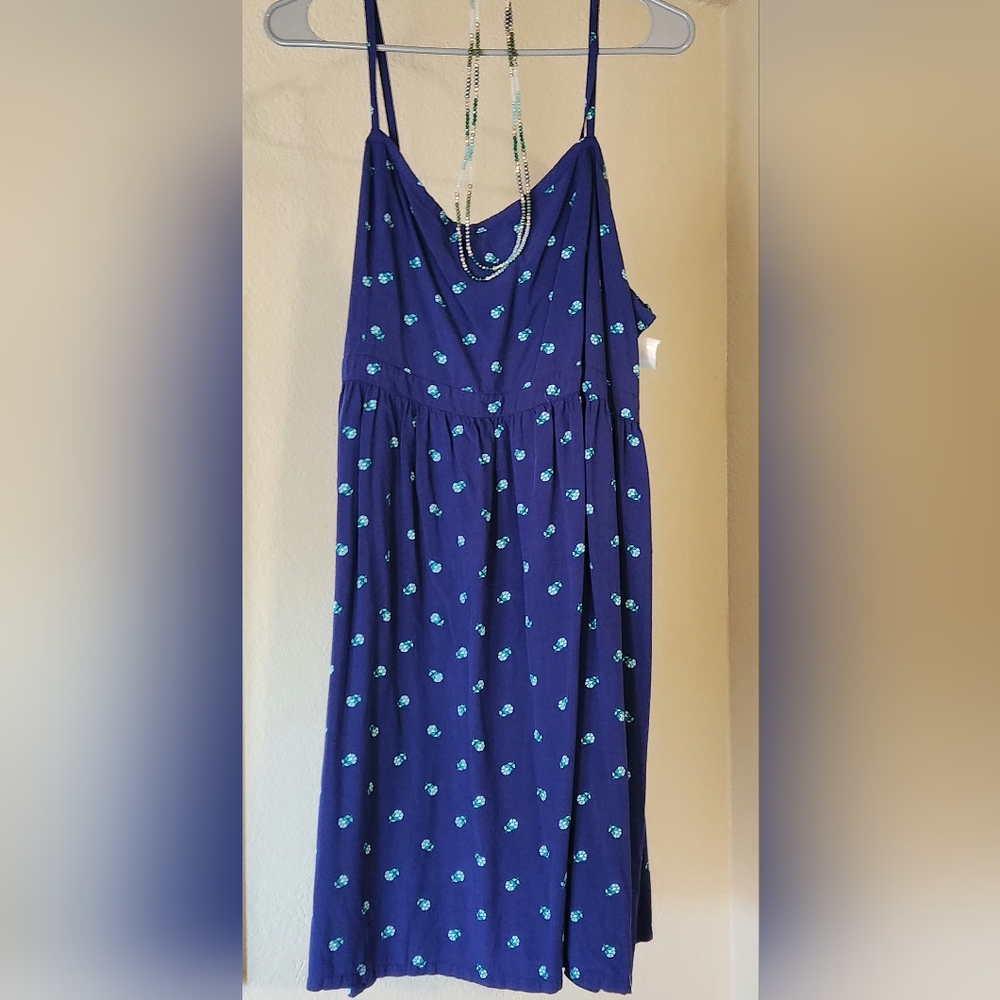 Old Navy blue floral dress with teal flowers